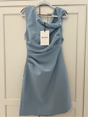 Misha Mallory Bonded Crepe Mini Dress in Celestial Blue NWT size XS